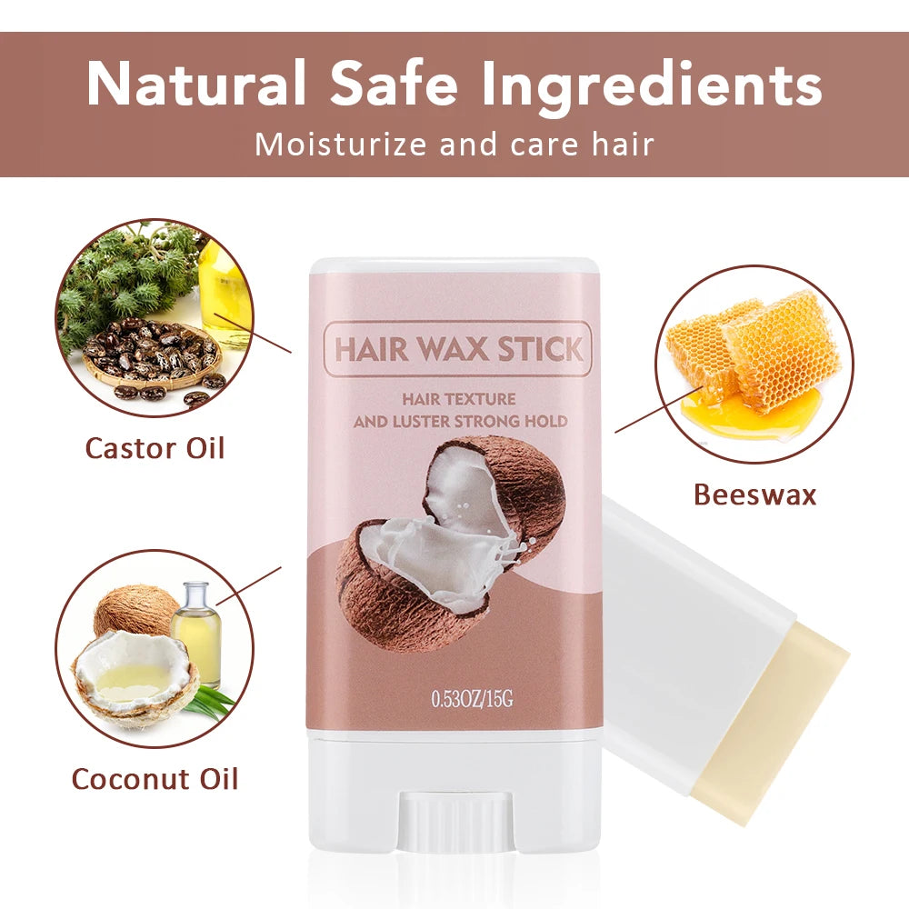 Natural Coconut Hair Wax, Strong Hold Styling Cream for Men & Women, No Grease & Frizz Control, 15G Organic Hair Styling Gel