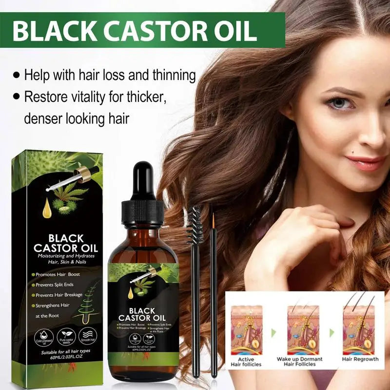 60Ml Black Castor Oil Hair Growth Jamaican Scalp Dense Hair Strengthening Hair Loss Prevention Repair Nourishing Liquid