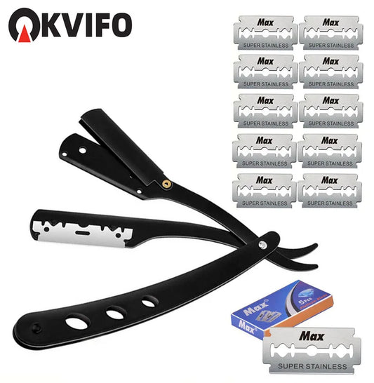 （ 1 Holder+10/20 Blades ）Straight Shaver Arm, Men'S Folding Manual Shaver, Men'S Shaver, Razor Sharp Blade Barber Shop Razor